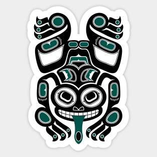 Teal Blue and Black Haida Spirit Tree Frog Sticker